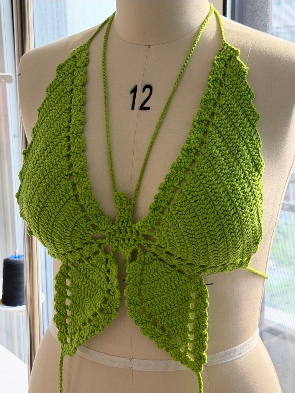 Handmade Crochet Butterfly Crop Top - Lime Green